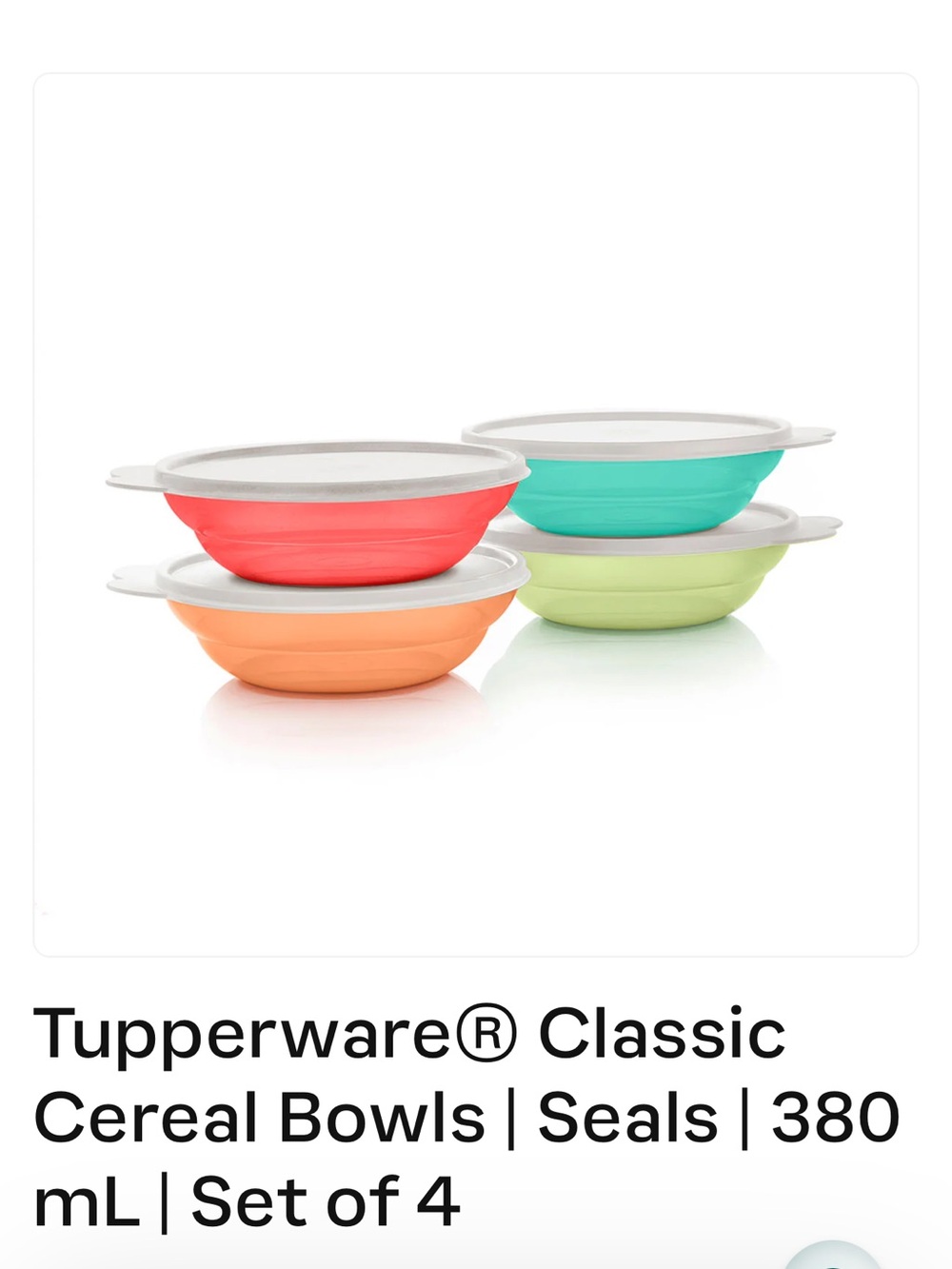 Tupperware Bright Coral, Aqua, Peach and Lime Bowl Set with White Lids